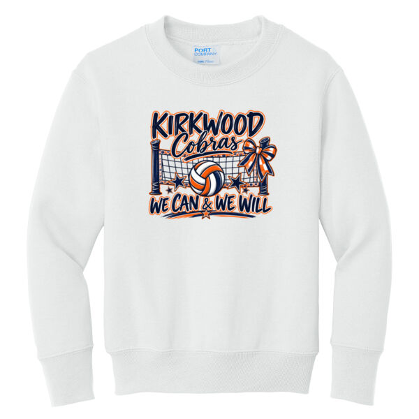 Kirkwood Volleyball Bow - Youth Core Fleece Crewneck Sweatshirt Thumbnail